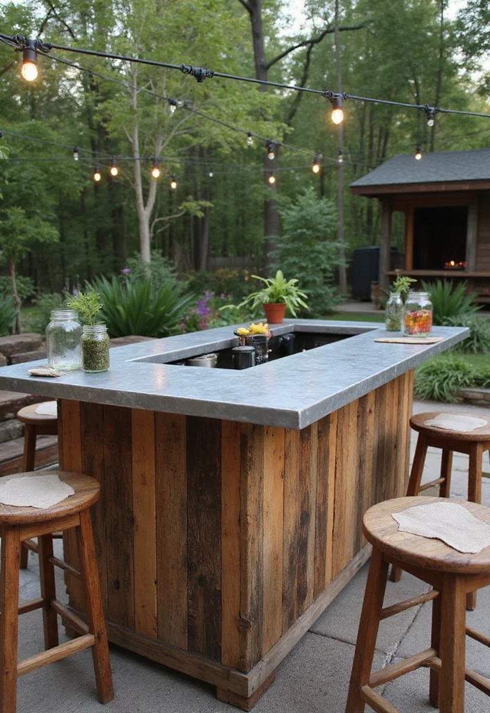 10 Stunning Outdoor Bar Ideas for Your Backyard That Will Impress Every Guest! - 1. Rustic Wooden Bar with Reclaimed Materials 1