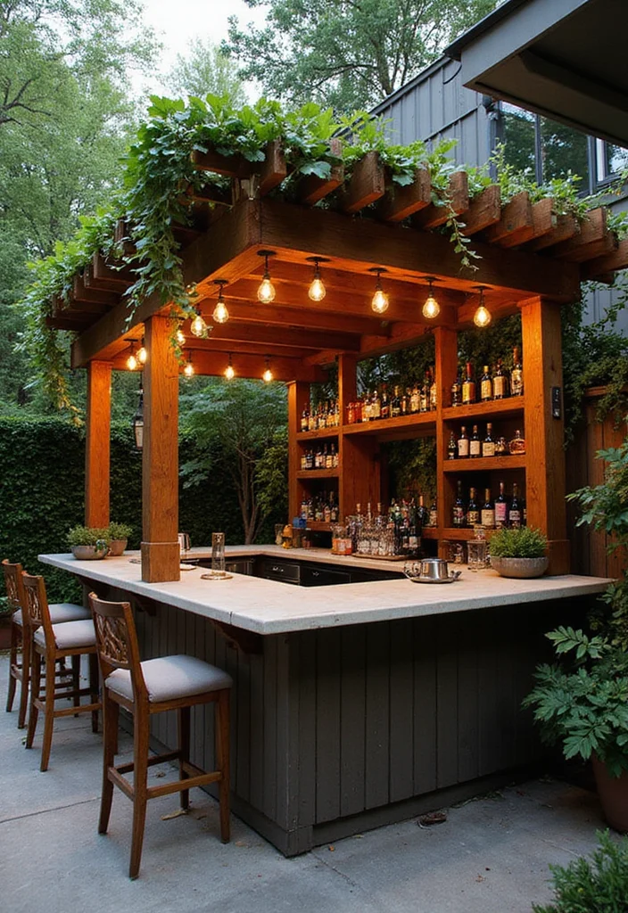 10 Stunning Outdoor Bar Ideas for Your Backyard That Will Impress Every Guest! - 10. Outdoor Bar with Pergola 1