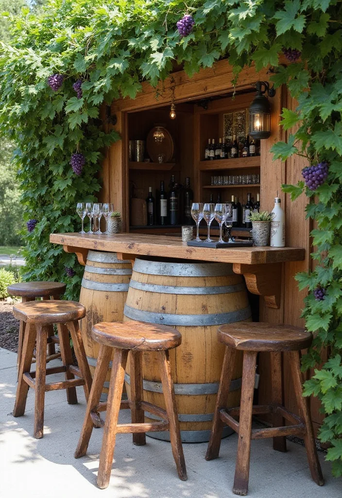 10 Stunning Outdoor Bar Ideas for Your Backyard That Will Impress Every Guest! - 4. Wine Barrel Bar 1