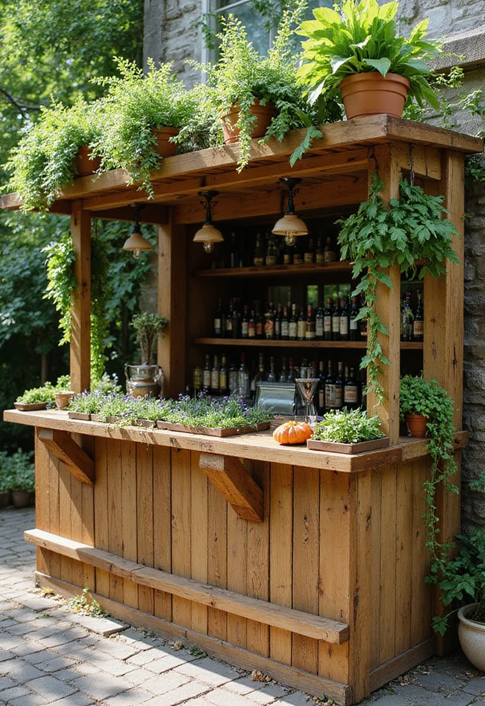 10 Stunning Outdoor Bar Ideas for Your Backyard That Will Impress Every Guest! - 9. Garden Bar with Built-In Planters 1