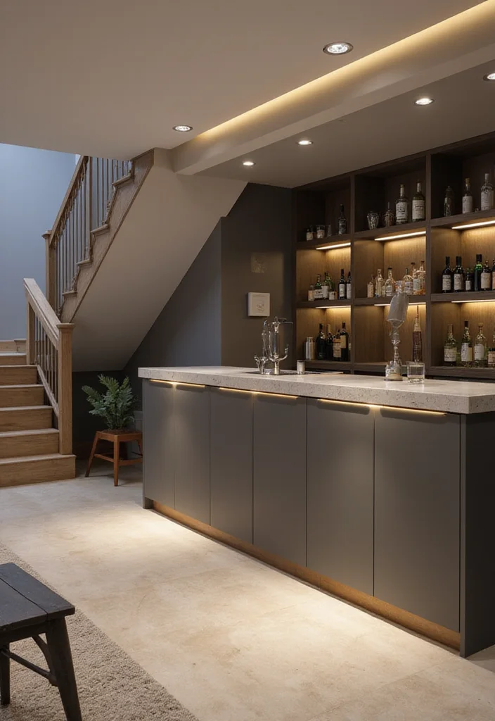 8 Stunning Home Bar Ideas For Under Basement Stairs - 2. Modern Minimalism 1
