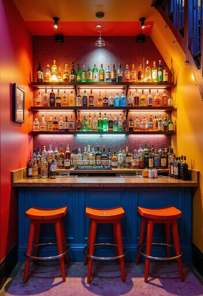 8 Stunning Home Bar Ideas For Under Basement Stairs - 5. Colorful Cocktail Haven 1