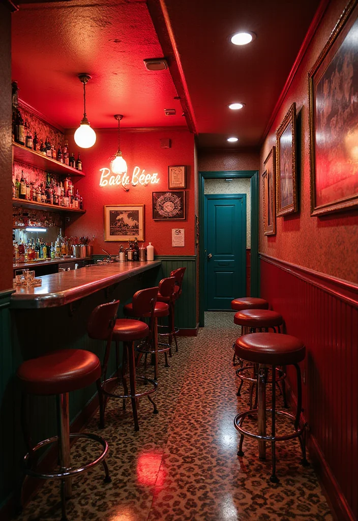 8 Stunning Home Bar Ideas For Under Basement Stairs - 7. Neon and Retro Fusion 1