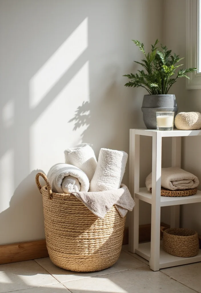 10 Insanely Clever Compact Bathroom Ideas That Will Maximize Every Inch! - 9. Roll-Up Towels and Baskets 1