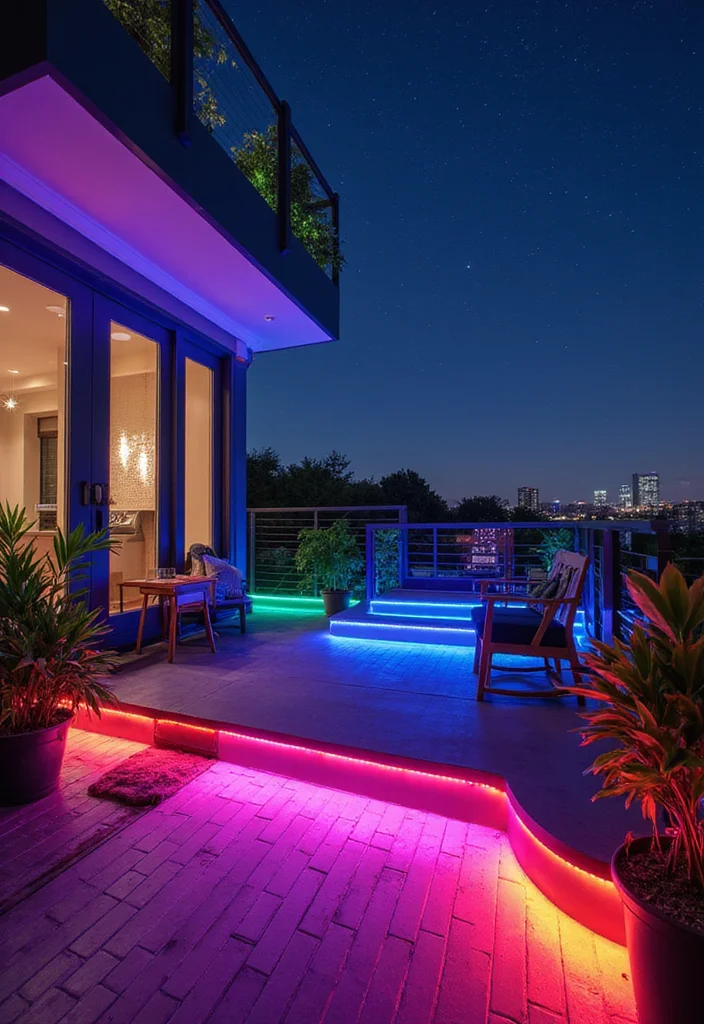 12 Balcony Lighting Ideas That Will Transform Your Outdoor Oasis! - 4. Colorful LED Strips 1
