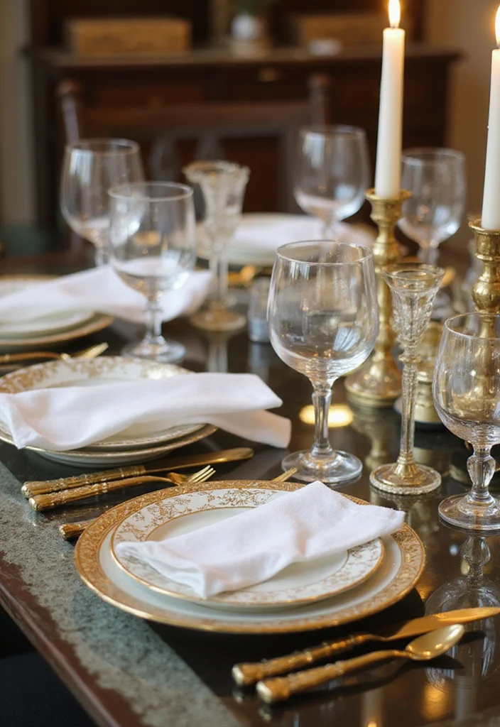 12 Elegant Glass Dining Table Decor Ideas That Exude Sophistication! - 6. Luxurious Tableware 1