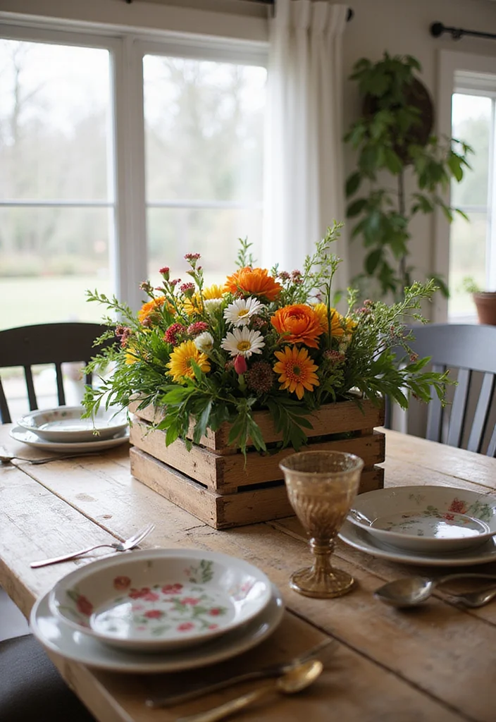 14 Creative Spring Table Centerpieces Perfect for Family Gatherings (Try #9!) - 13. Upcycled Wooden Crate 1