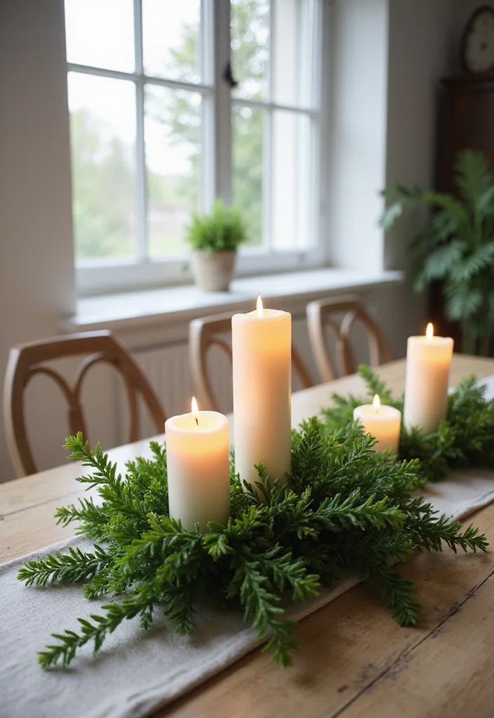 14 Creative Spring Table Centerpieces Perfect for Family Gatherings (Try #9!) - 9. Simple Greenery and Candles 1