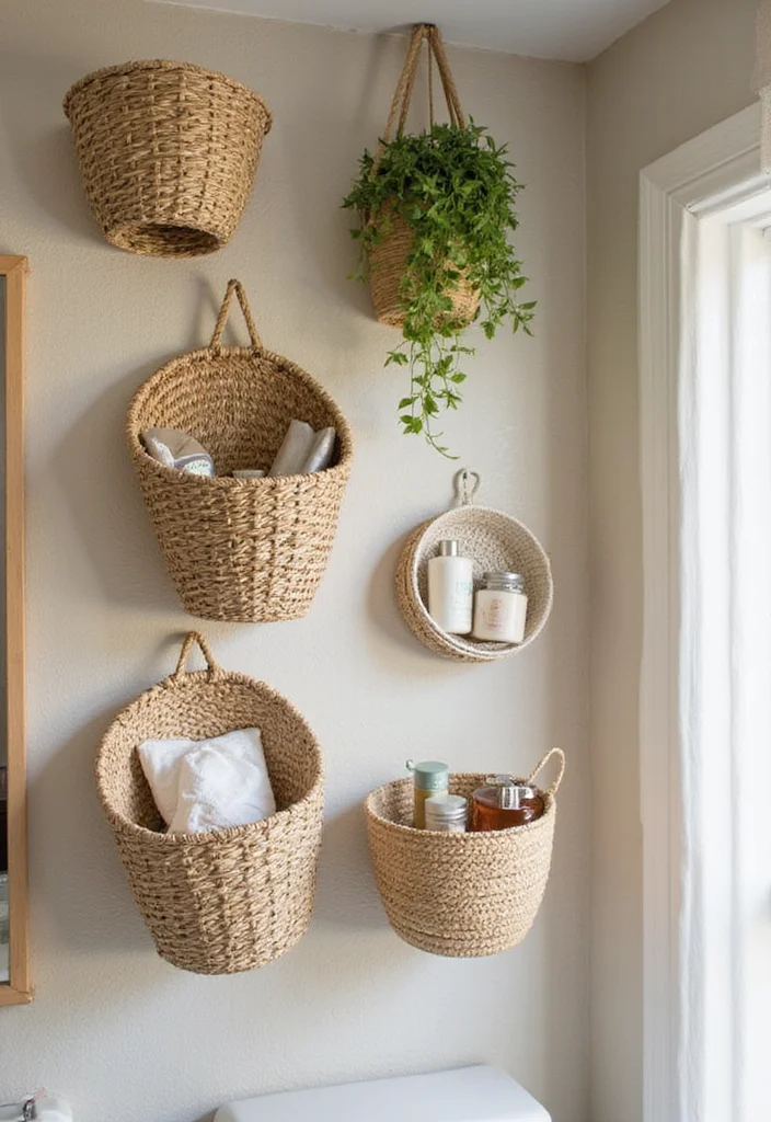 7 Small Bathroom Storage Solutions That Are Surprisingly Stylish! - 4. Wall-Mounted Baskets: Functional Decor 1