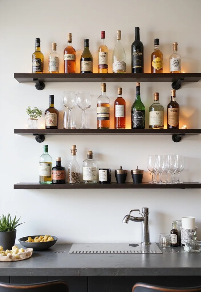 10 Ultimate DIY Home Bar Ideas That Will Impress Your Friends (You Won't Believe #4!) - 2. Sleek Floating Bar Shelves 1