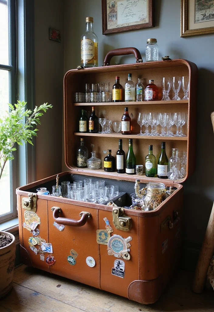 10 Ultimate DIY Home Bar Ideas That Will Impress Your Friends (You Won't Believe #4!) - 3. Vintage Suitcase Bar 1