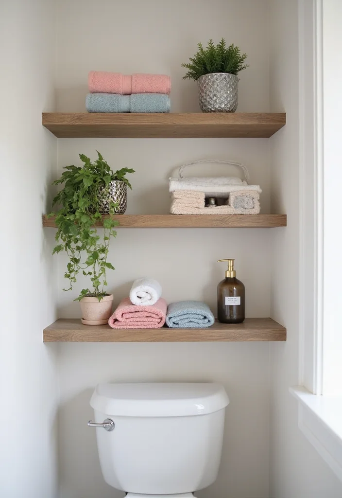 11 Bathroom Decor Ideas for Small Bathrooms That Maximize Style and Space! - 2. Elegant Floating Shelves 1
