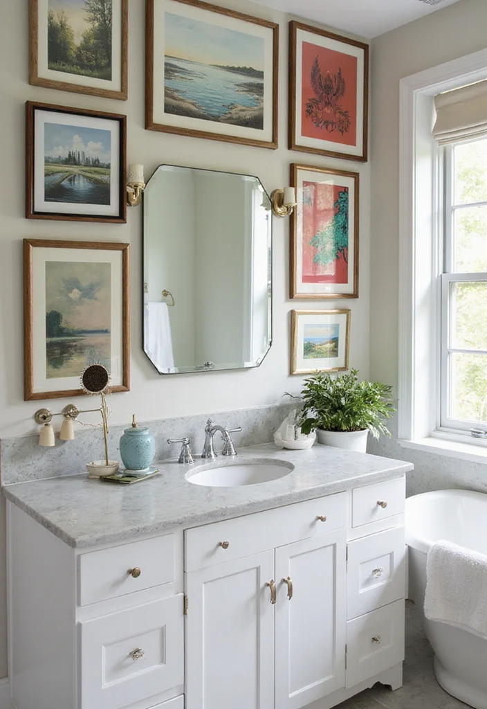 12 Renter-Friendly Bathroom Ideas That Instantly Upgrade Your Space (No Renovation) - 8. Utilize Wall Space with Art 1