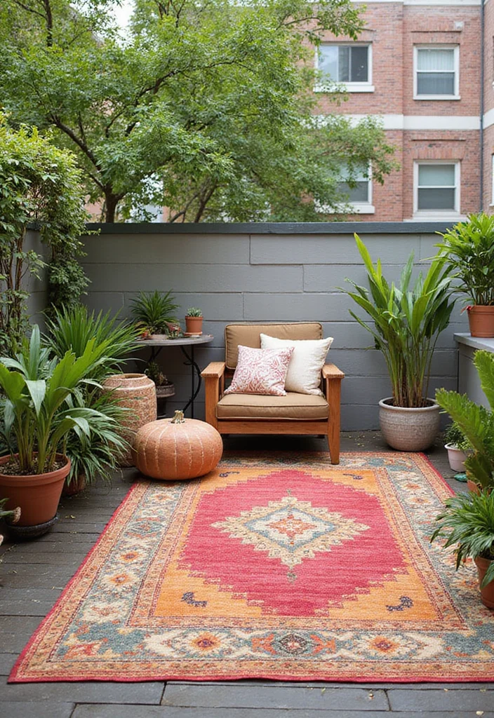 12 Stunning Apartment Patio Decorating Ideas You'll Want to Steal for Your Own Space! - 4. Chic Outdoor Rugs 1