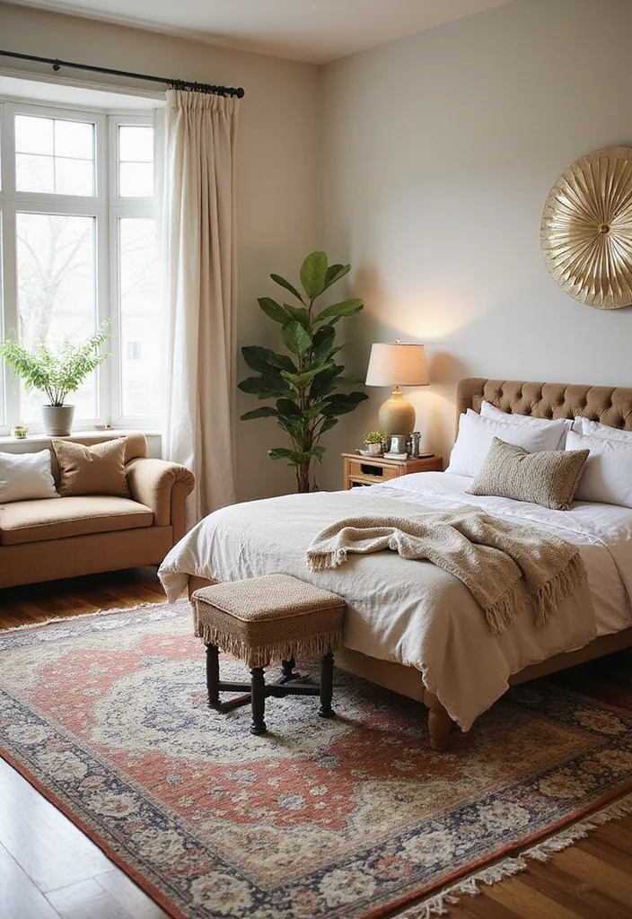 13 Bedroom Ideas for Small Rooms That Maximize Space and Style - 9. Use Rugs Wisely 1