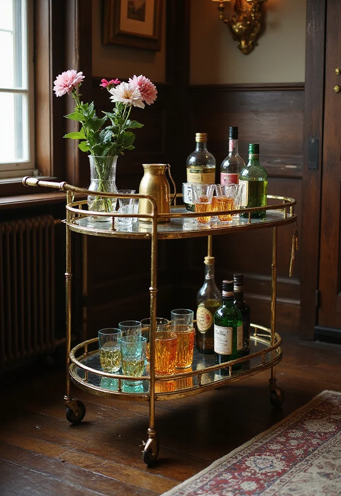 15 Vintage Home Bar Ideas That Bring Old-School Charm - 1. Retro Cocktail Trolley 1