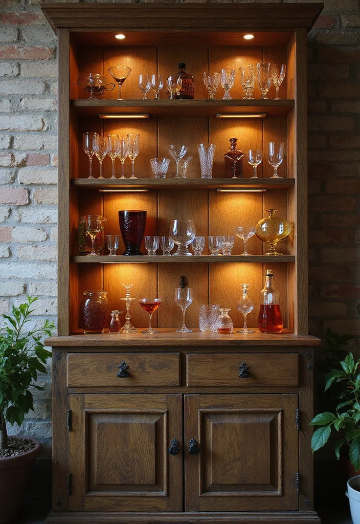 15 Vintage Home Bar Ideas That Bring Old-School Charm - 13. Vintage Glass Display 1