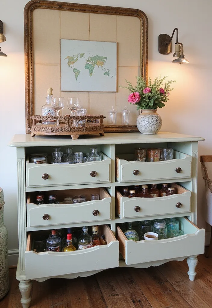 15 Vintage Home Bar Ideas That Bring Old-School Charm - 3. Repurposed Furniture as a Bar 1