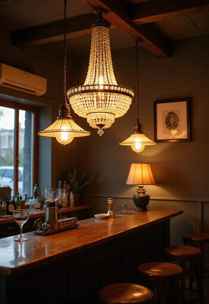 15 Vintage Home Bar Ideas That Bring Old-School Charm - 6. Vintage Lighting Fixtures 1