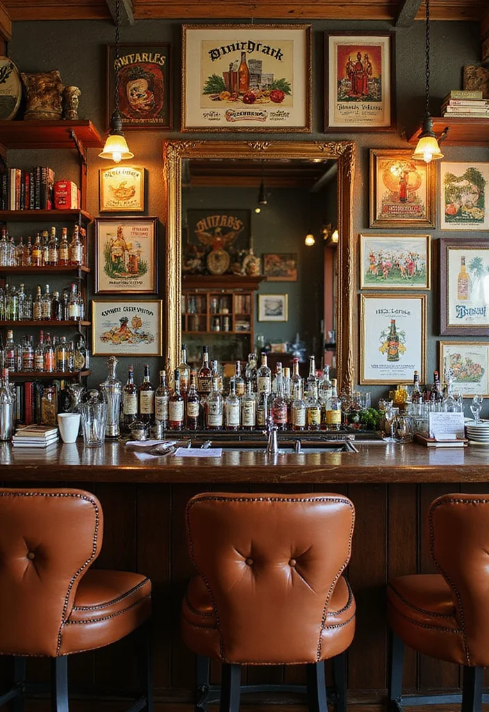 15 Vintage Home Bar Ideas That Bring Old-School Charm - 8. Wall Art and Decor 1