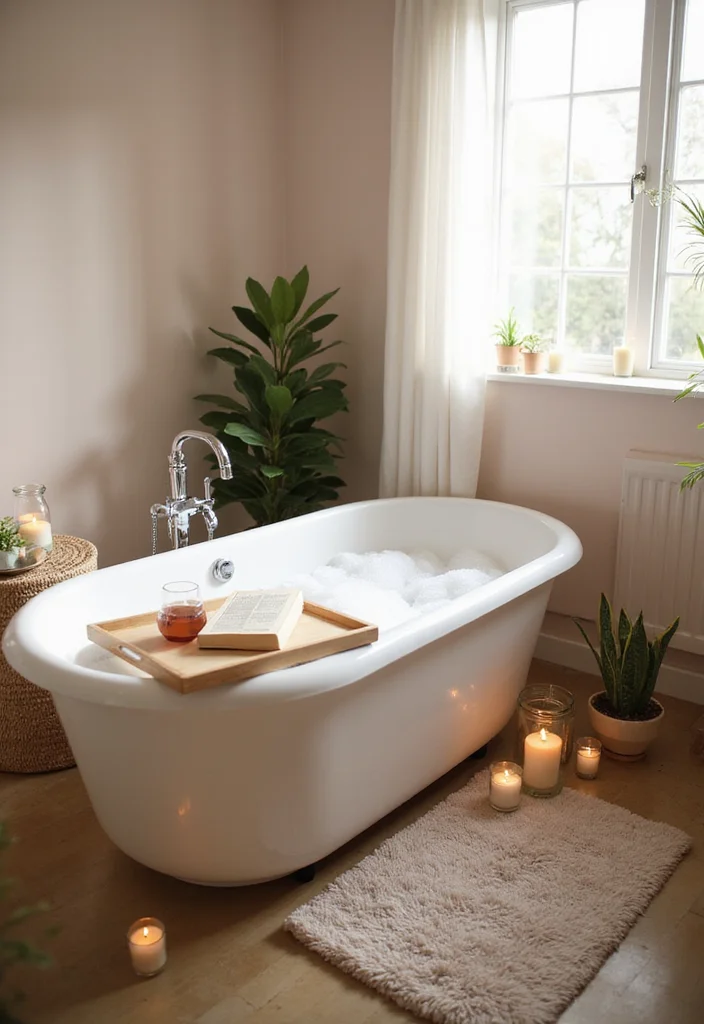 18 Bathroom Ideas for Couples That Balance Style and Shared Space - 2. Cozy Soaking Tub for Two 1