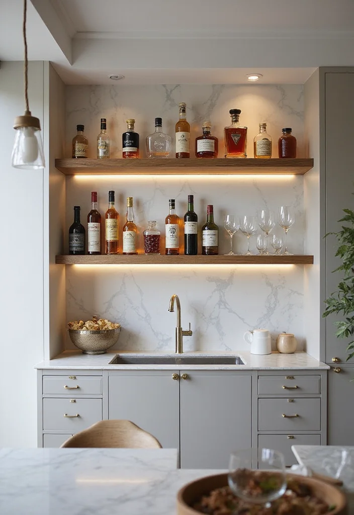 8 Home Bar Ideas for Kitchen Spaces That Look Seamless - 3. Floating Shelves for Display 1