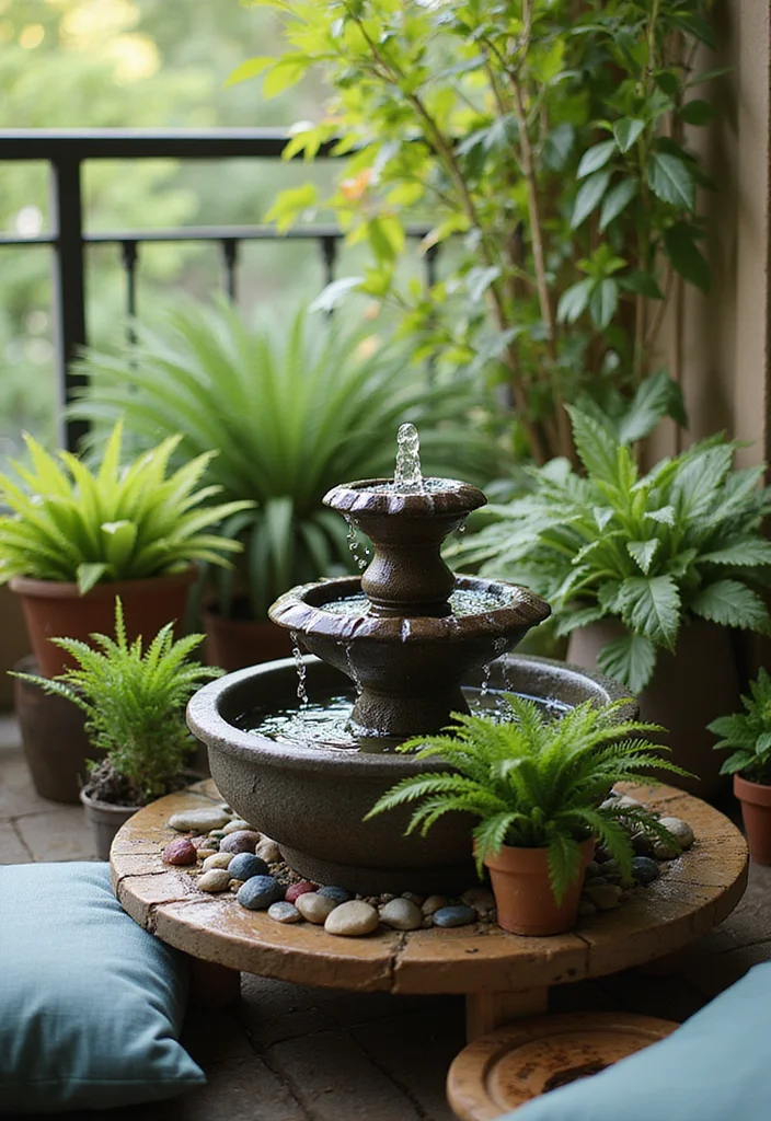 8 Stunning Balcony Garden Ideas to Transform Your Outdoor Space (You Won't Believe #9!) - 7. Balcony Oasis with Water Feature 1