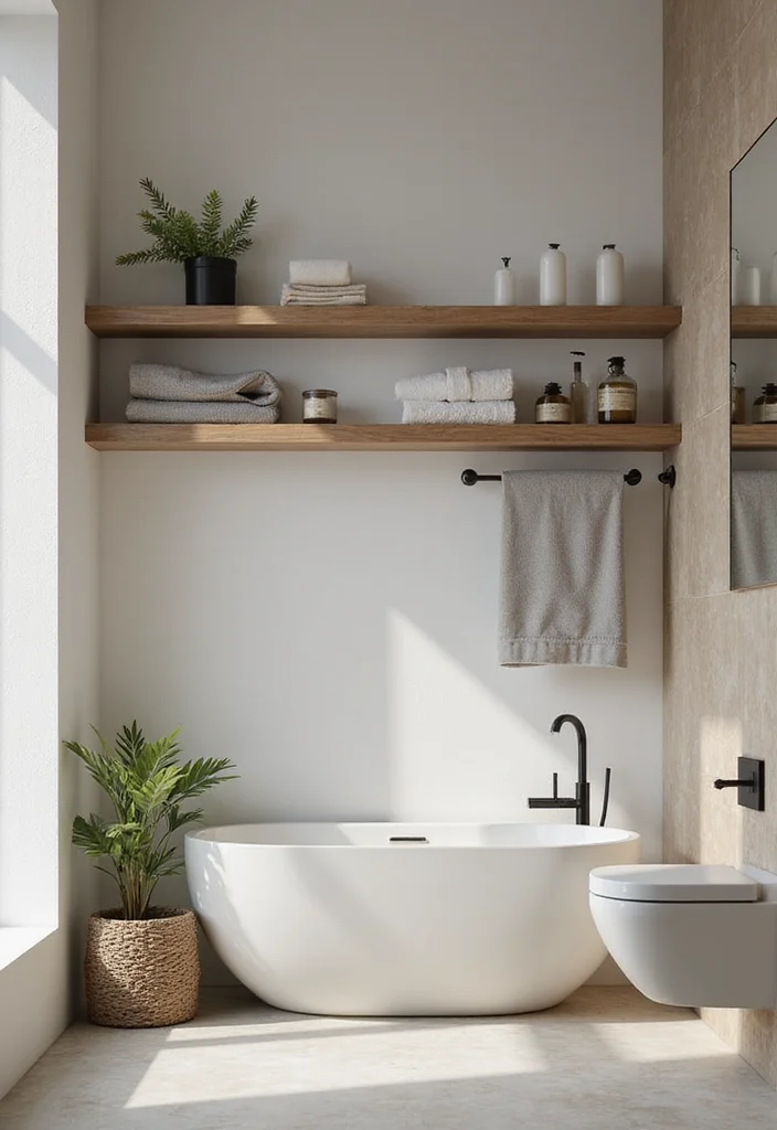9 Modern Bathroom Decor Ideas That Look Clean and Stylish - 3. Minimalist Floating Shelves 1